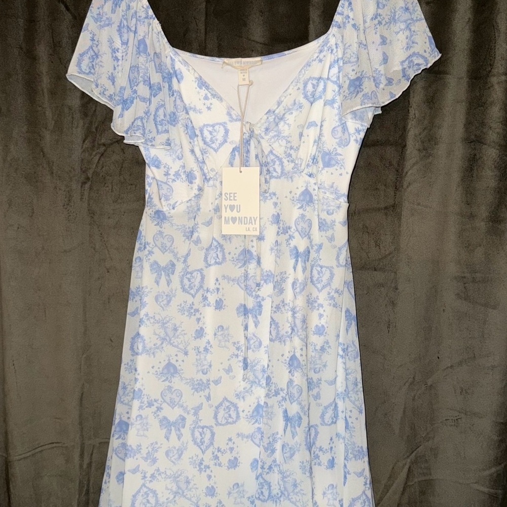 See You Monday Light Blue and White Dress